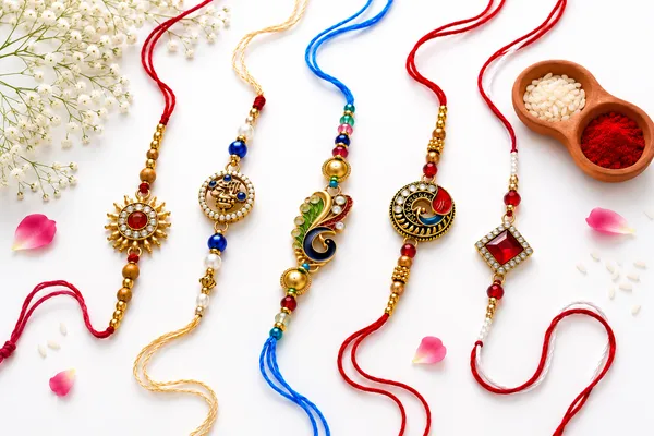 The_sunrise_collection_�_Premium,_hand_made,_rakhi_set_of_5,_roli_chawal_and_a_set_of_2_som