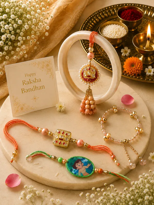 Peach_and_Kundan_Elegance_�_Premium,_hand_made,_Bhai_Bhabhi_Rakhi_Set_with_2_kids_rakhi,_roli_chawal_and_a_set_of_2_som