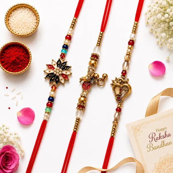 The_Dhawani_collection_�_Premium,_hand_made_rakhi_set_of_3_,_roli_chawal_and_a_set_of_2_som