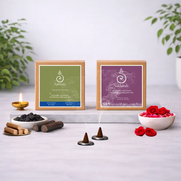 Sukhinah:_Kasturi,_Rose_and_Chandan__Incense_Cones_Pack_Of_3._(Charcoal-Free,_Low_Smoke)
