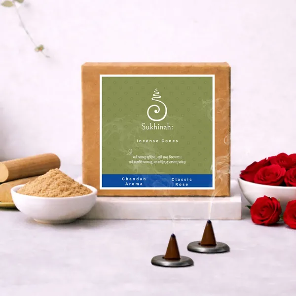 Sukhinah:_Premium_Rose_and_Chandan__Incense_Cones_Pack_Of_2._(Charcoal-Free,_Low_Smoke)