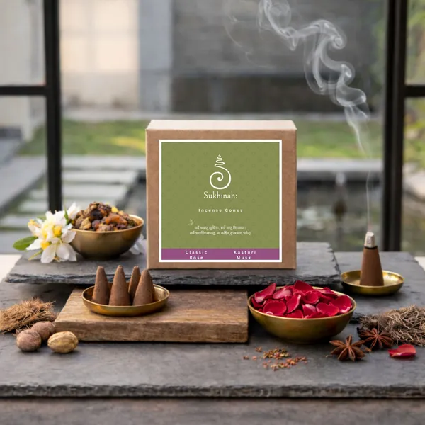 Sukhinah:_Classic_Rose_Kasturi_Musk_Incense_Cones_Pack_Of_2._(Charcoal_Free,_Low_smoke)