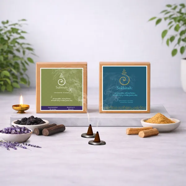 Sukhinah:_Kasturi,_Lavender_and_Chandan__Incense_Cones_Pack_Of_3._(Charcoal-Free,_Low_Smoke)