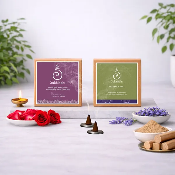 Sukhinah:_Lavender,_Rose_and_Chandan__Incense_Cones_Pack_Of_3._(Charcoal-Free,_Low_Smoke)