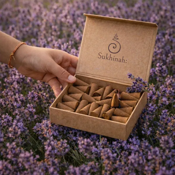 Sukhinah:_Lavender_and_Chandan__Incense__Cones_Pack_Of_2._(Charcoal-Free,_Low_Smoke)
