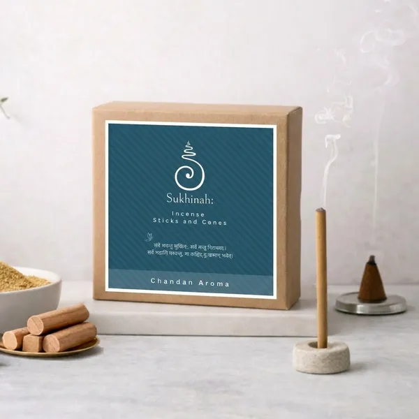 Sukhinah:_Premium_Chandan_Aroma_Incense_Sticks_And_Cones_Pack_Of_2.(Charcoal-Free,_Low_Smoke_Bambooless)