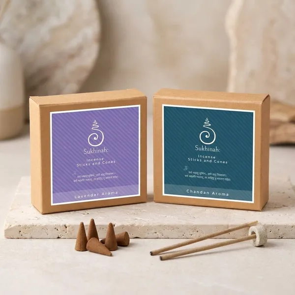 Sukhinah:_Premium_Lavender_and_Chandan_Aroma__Charcoal-Free,_Low_Smoke,_Bambooless_Incense_Sticks_and_Cones_Pack_Of_4.