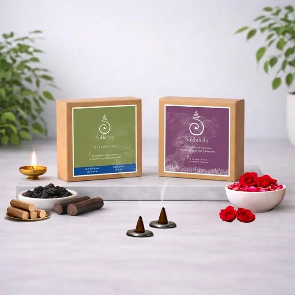 Sukhinah:_Kasturi,_Rose_and_Chandan__Incense_Cones_Pack_Of_3._(Charcoal-Free,_Low_Smoke)