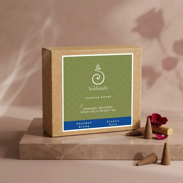 Sukhinah:_Premium_Rose_and_Chandan__Incense_Cones_Pack_Of_2._(Charcoal-Free,_Low_Smoke)