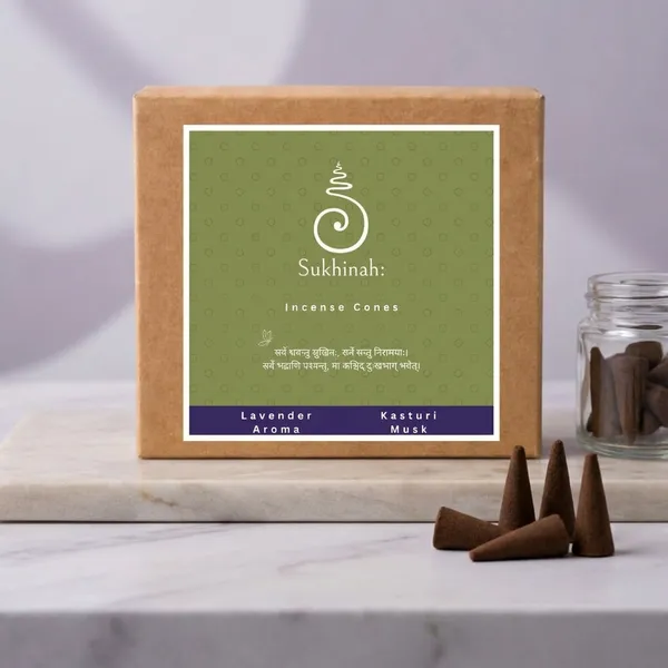 Sukhinah:_Kasturi_and_Lavender__Incense_Cones_Pack_Of_2._(Charcoal-Free,_Low_Smoke)