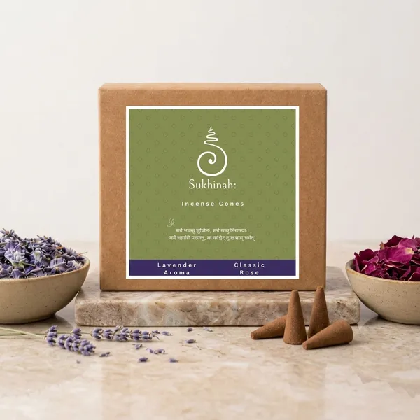 Sukhinah:_Premium_Lavender_&_Classic_Rose_Incense_Cones_Gift_Set_Pack_Of_2._(charcoal_free_and_low_smoke)