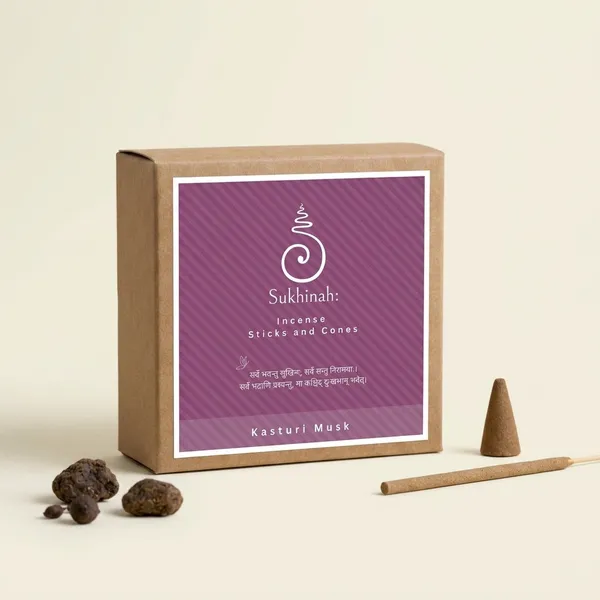 Sukhinah:_Kasturi_(Musk)_Charcoal-Free,_Low_Smoke,_Bamboo_less_Incense_Sticks_And_Cones_Pack_Of_2.