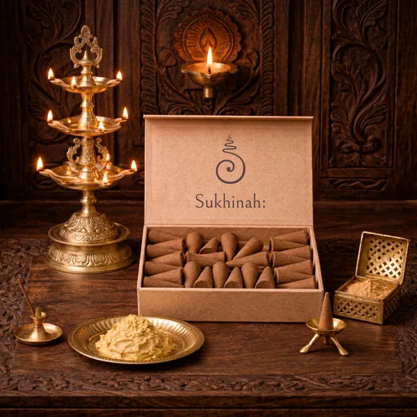 Sukhinah:_Premium_Rose_and_Chandan__Incense_Cones_Pack_Of_2._(Charcoal-Free,_Low_Smoke)
