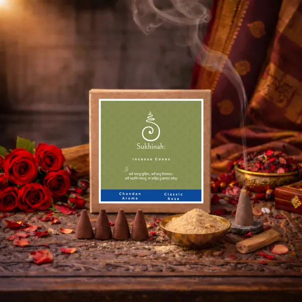 Sukhinah:_Premium_Rose_and_Chandan__Incense_Cones_Pack_Of_2._(Charcoal-Free,_Low_Smoke)