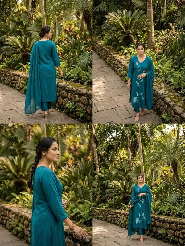 Teal_Blue_Dhabu_Cotton_Dress_For_Women