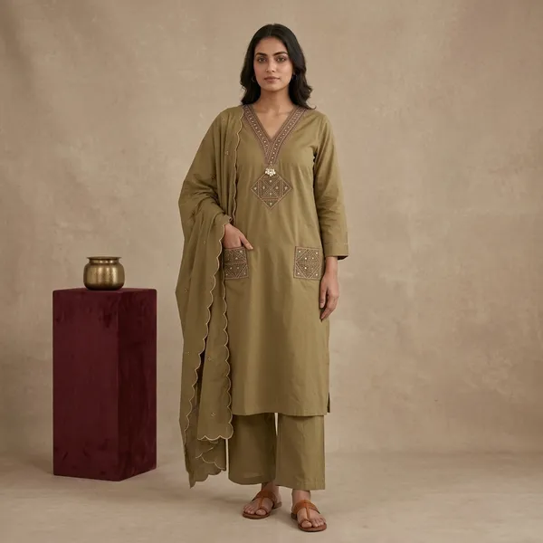 Khaki_Dhabu_Cotton_Dress_For_Women