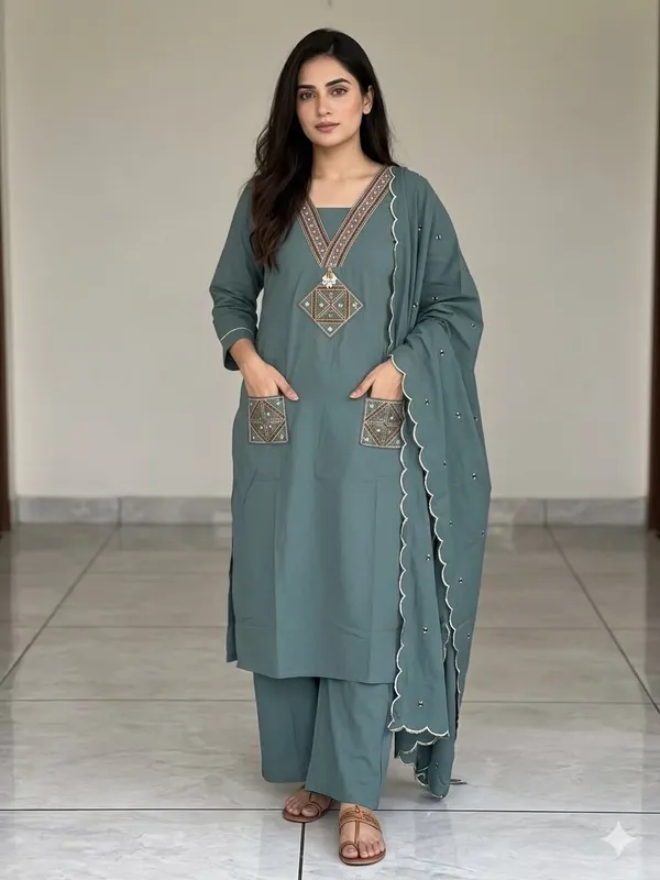 Dusty_Teal_Blue_Dhabu_Cotton_Dress_For_Women