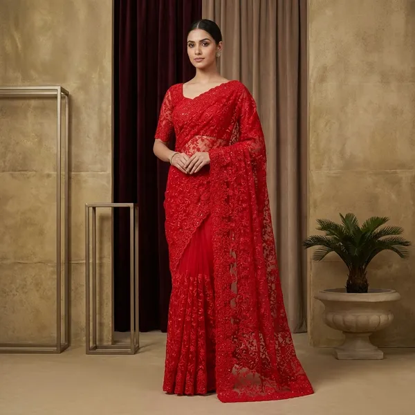 Red_Net_Saree_For_Women