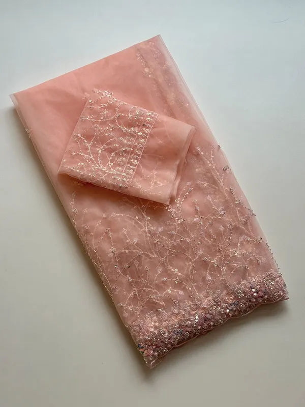 Peach_Soft_Net_Saree_For_Women