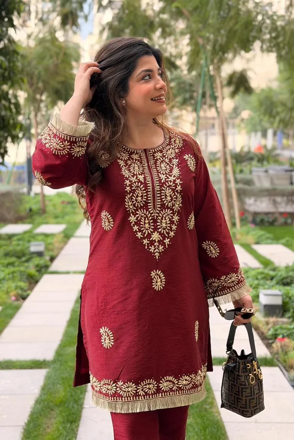 Red_Dhabu_Silk_Co_Ord_Set_For_Women