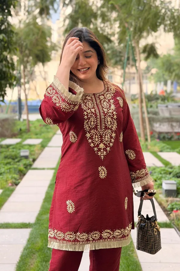 Red_Dhabu_Silk_Co_Ord_Set_For_Women