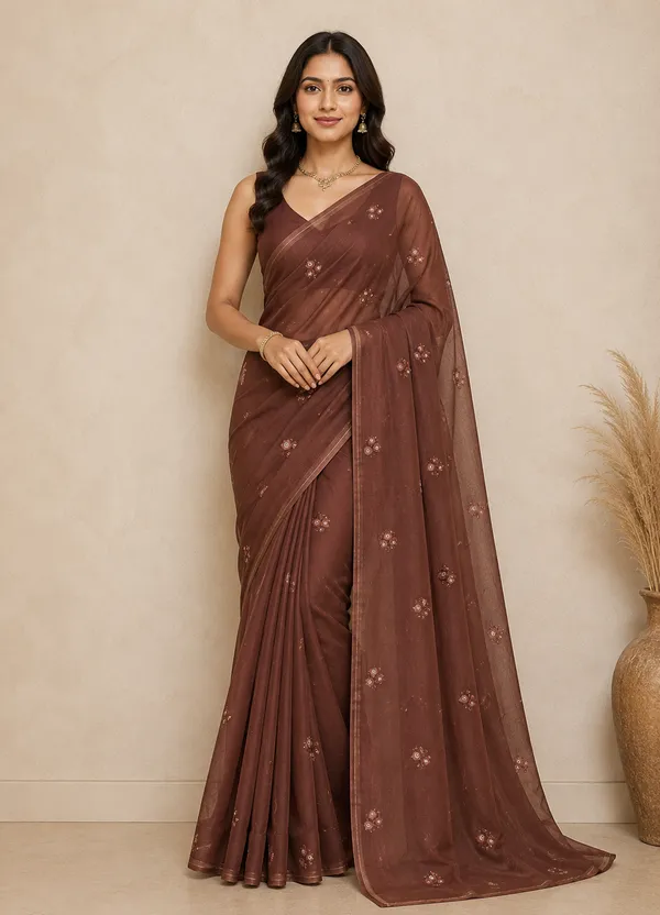 Brown_Viscose_Saree_For_Women