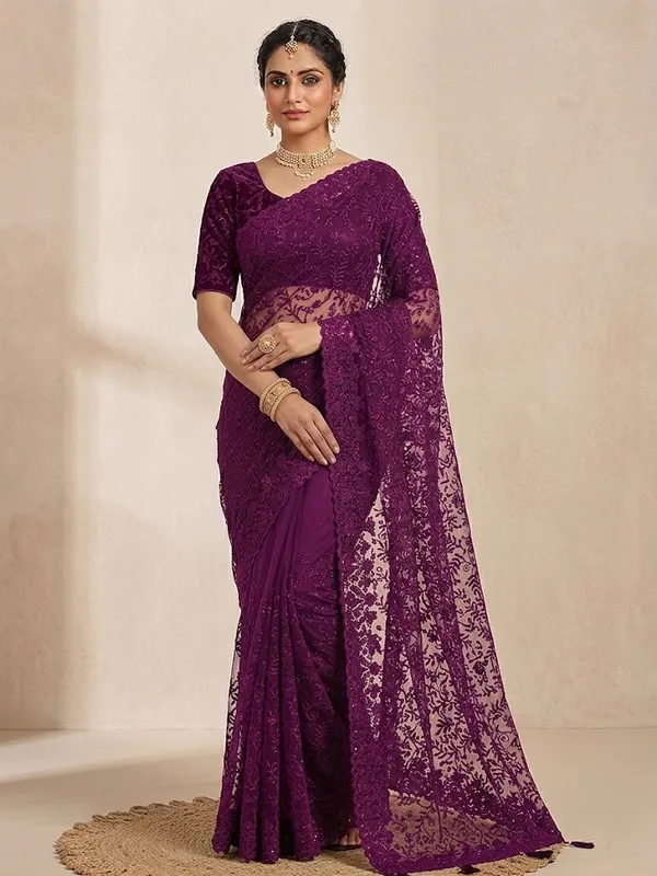 Purple_Net_Saree_For_Women