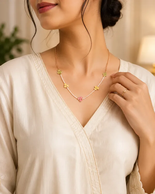 Gold_Stainless_Steel_Stone_Bypass_Style_Necklace_For_Women