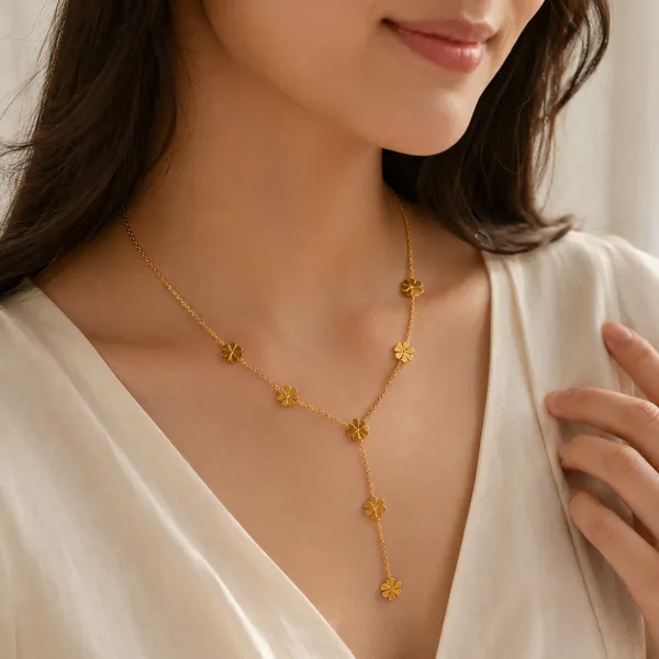 Gold_Stainless_Steel_Floral_Charm_Chain_Necklace_For_Women