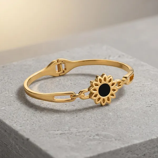Gold_Stainless_Steel_Floral_Sunburst_Adjustable_Bracelet_For_Women
