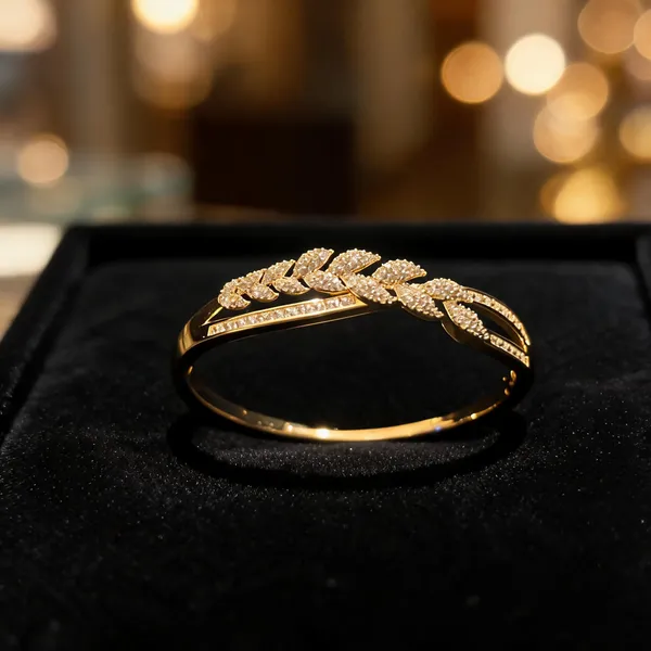 Gold_Stainless_Steel_Leaf_Motif_Stone_Studded_Bracelet_For_Women