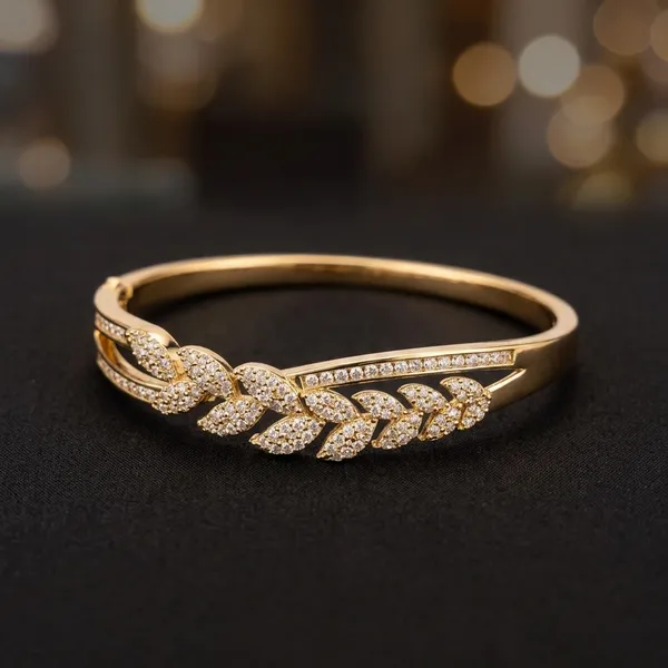 Gold_Stainless_Steel_Leaf_Motif_Stone_Studded_Bracelet_For_Women
