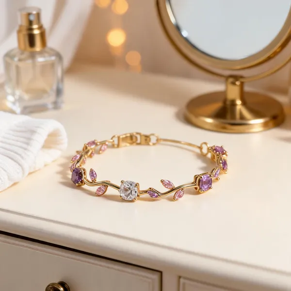 Gold_Stainless_Steel_Crystal_Floral_Vine_Bracelet_For_Women