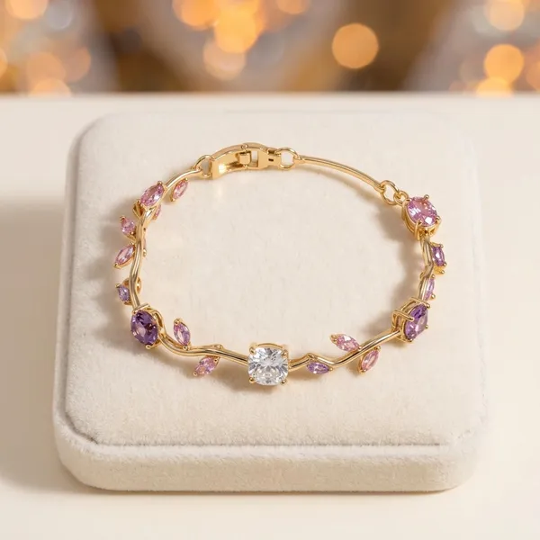 Gold_Stainless_Steel_Crystal_Floral_Vine_Bracelet_For_Women