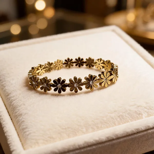 Gold_Stainless_Steel_Daisy_Floral_Link_Chain_Bracelet_For_Women