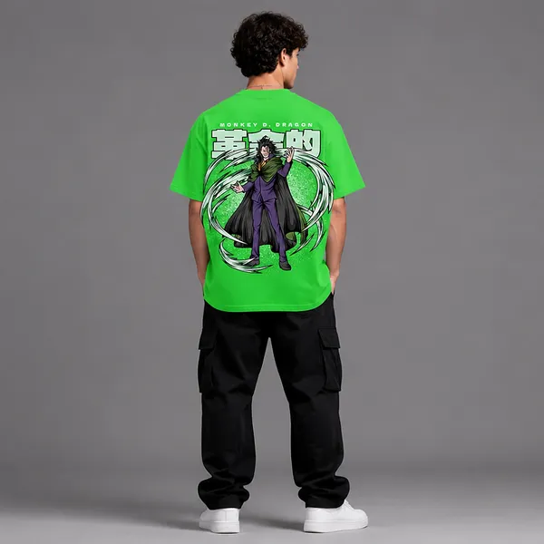 SLYEE_Bright_Green_Anime_Graphic_Printed_Round_Neck_Oversized_T-Shirt_Front_&_Back_Print_Streetwear_Tee