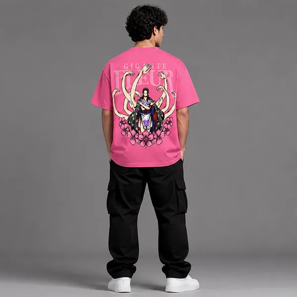 SLYEE_Pink_Gigante_Fleur_Printed_Round_Neck_Oversized_T-Shirt_Minimal_Streetwear_Graphic_Tee