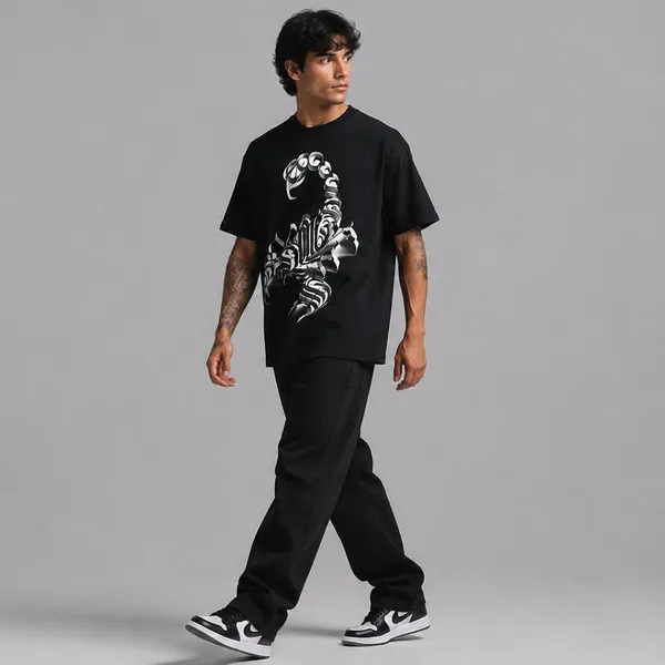 SLYEE_Tribal_Scorpion_Graphic_Printed_Round_Neck_Cotton_T-Shirt