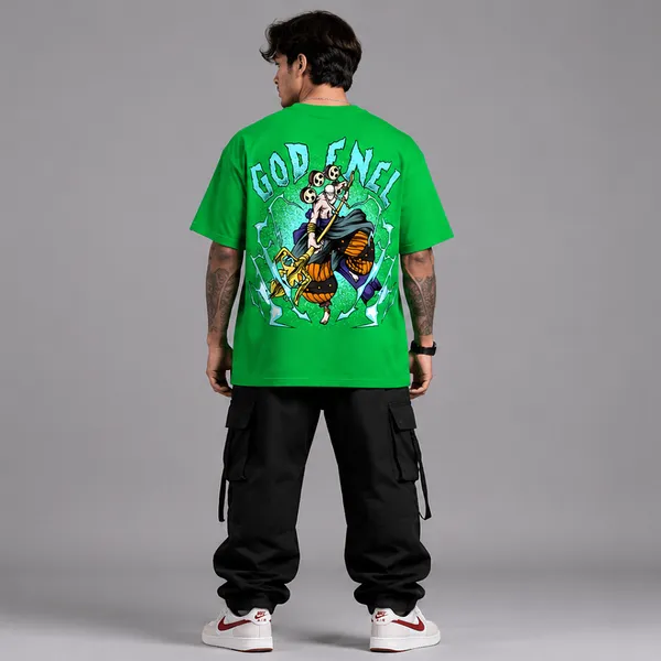 SLYEE_Bright_Green_GOD_ENEL_Oversized_Graphic_Printed_Round_Neck_Cotton_T-Shirt