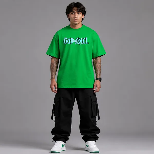 SLYEE_Bright_Green_GOD_ENEL_Oversized_Graphic_Printed_Round_Neck_Cotton_T-Shirt