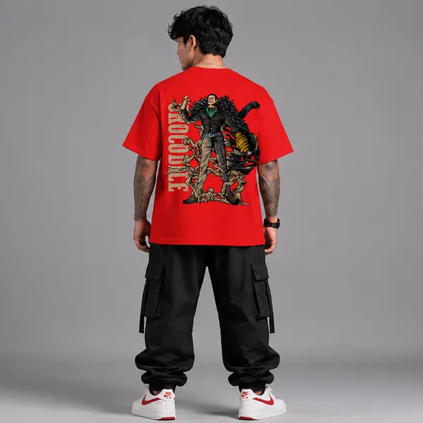 SLYEE_Red_CROCODILE_Oversized_Graphic_Printed_Round_Neck_Cotton_T-Shirt