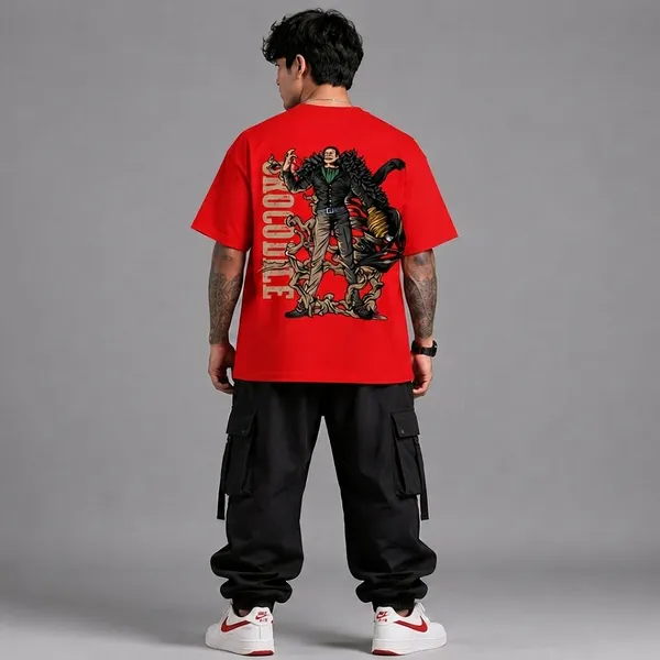 SLYEE_Red_CROCODILE_Oversized_Graphic_Printed_Round_Neck_Cotton_T-Shirt