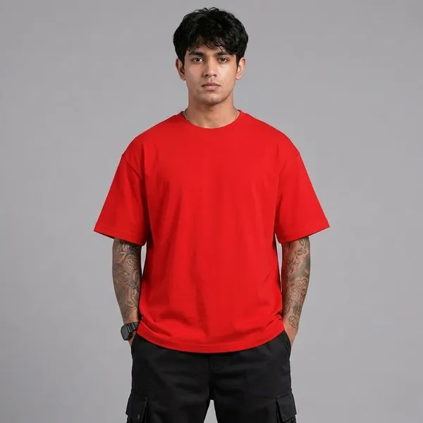 SLYEE_Red_CROCODILE_Oversized_Graphic_Printed_Round_Neck_Cotton_T-Shirt