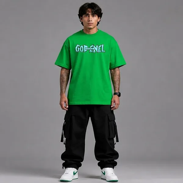 SLYEE_Bright_Green_GOD_ENEL_Oversized_Graphic_Printed_Round_Neck_Cotton_T-Shirt