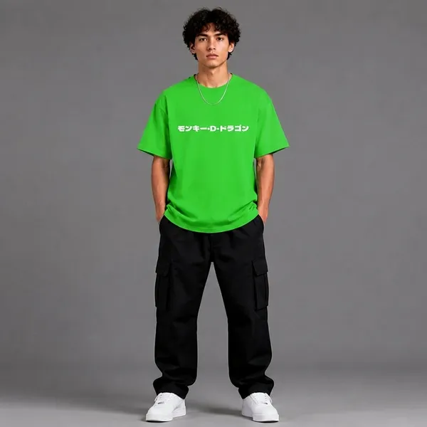 SLYEE_Bright_Green_Anime_Graphic_Printed_Round_Neck_Oversized_T-Shirt_Front_&_Back_Print_Streetwear_Tee