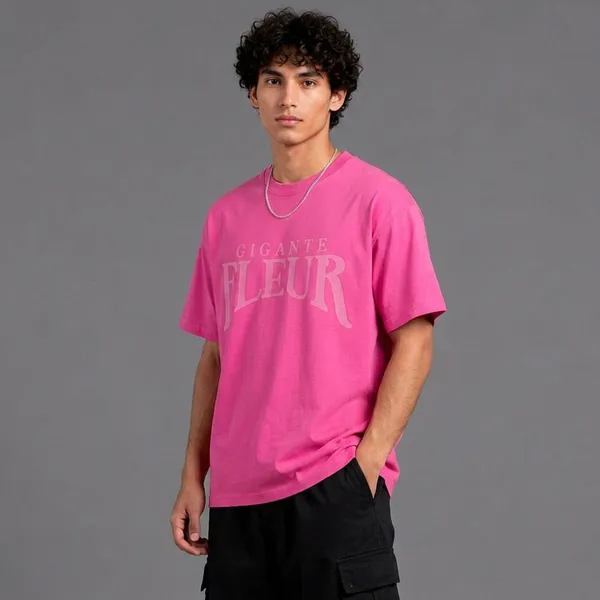 SLYEE_Pink_Gigante_Fleur_Printed_Round_Neck_Oversized_T-Shirt_Minimal_Streetwear_Graphic_Tee