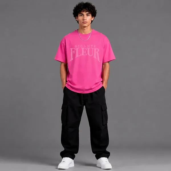 SLYEE_Pink_Gigante_Fleur_Printed_Round_Neck_Oversized_T-Shirt_Minimal_Streetwear_Graphic_Tee