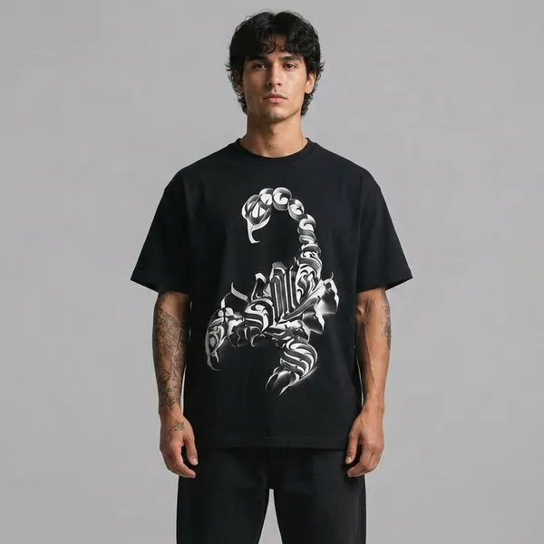 SLYEE_Tribal_Scorpion_Graphic_Printed_Round_Neck_Cotton_T-Shirt