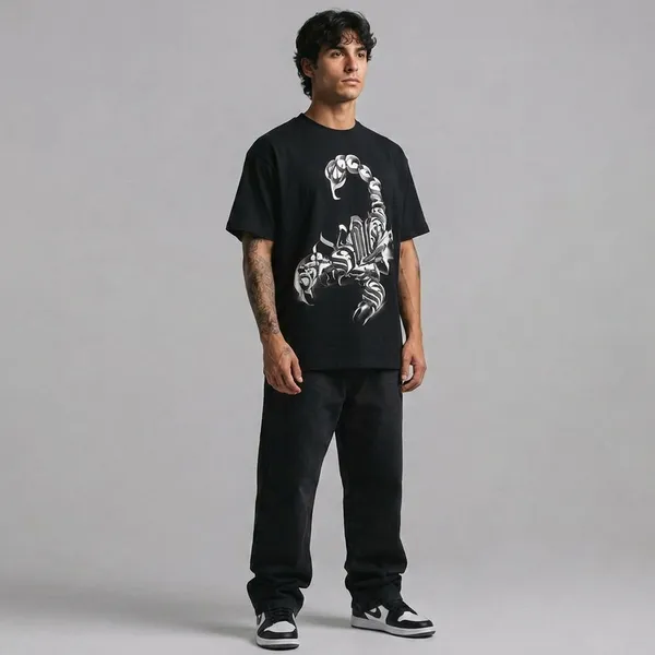 SLYEE_Tribal_Scorpion_Graphic_Printed_Round_Neck_Cotton_T-Shirt