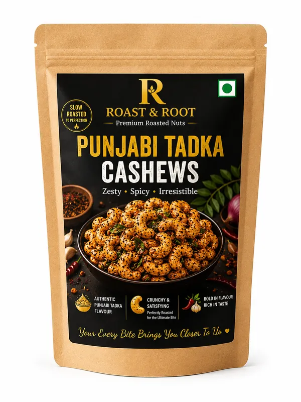 ROAST_&_ROOT_Punjabi_Tadka_Cashews_|_Authentic_Punjabi_Masala_Flavoured_Premium_Roasted_Cashews_|_Crunchy,_Protein-Rich_Snack_|_Perfect_Tea-Time_&_Travel_Snack_|_227g
